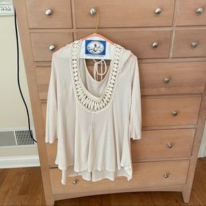 Earthbound Trading Co Crochet Lace Long Sleeve Top